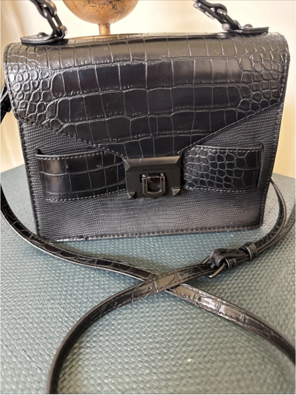 ALDO Black Croc Embossed Satchel Top Handle Crossbody Bag